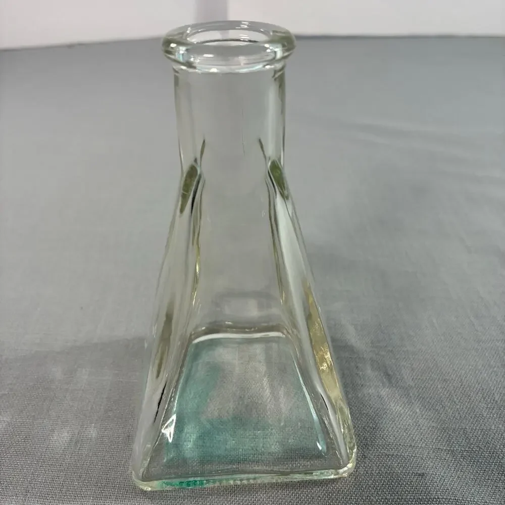 Vintage Clear Glass Bud Vase Square Pyramid Base Mid Century Modern 5 Inch Tall
